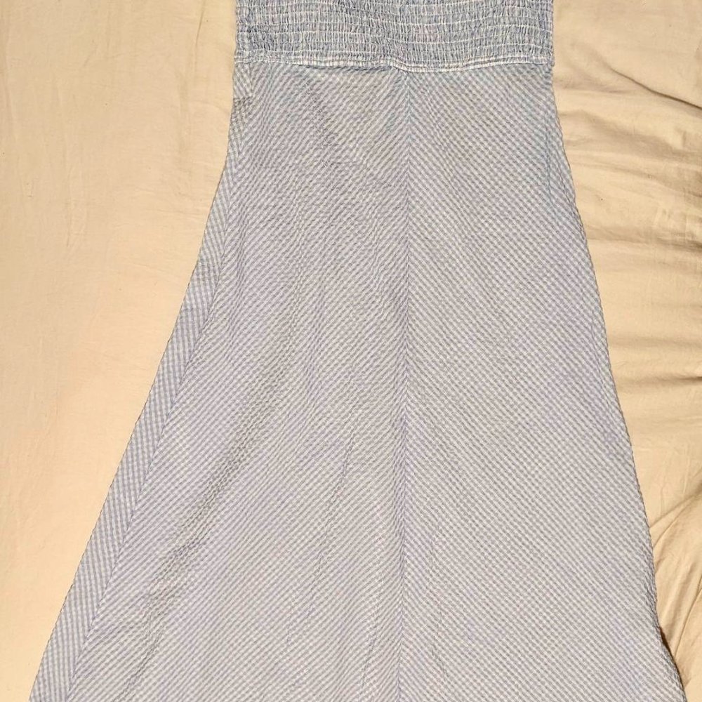 GANNI SSENSE Exclusive Blue and White Seersucker Check Long Dress - Picture 4 of 8